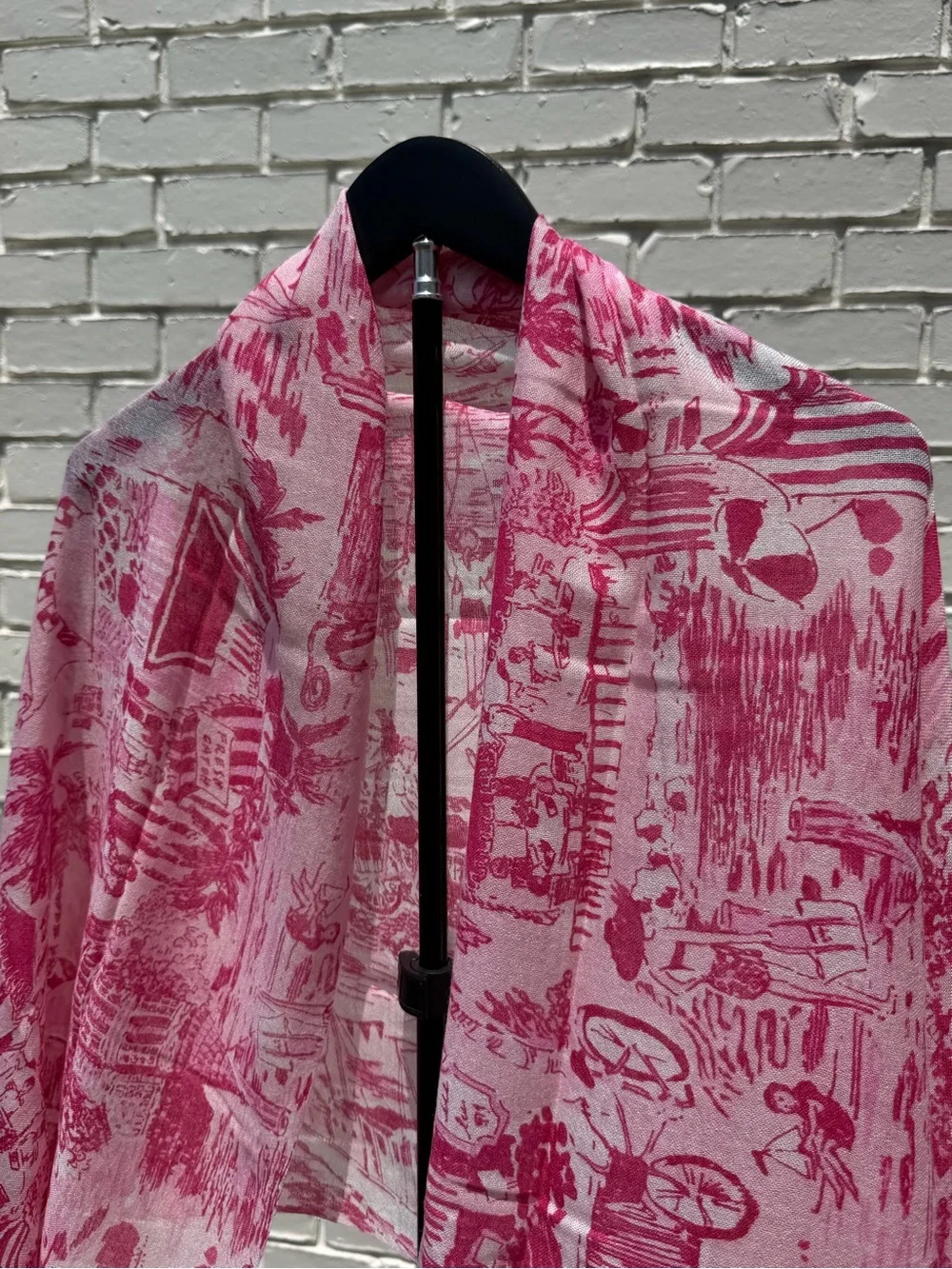 Lilly Pulitzer Pink Beach Toile Print Scarf Wrap Shawl Fringe